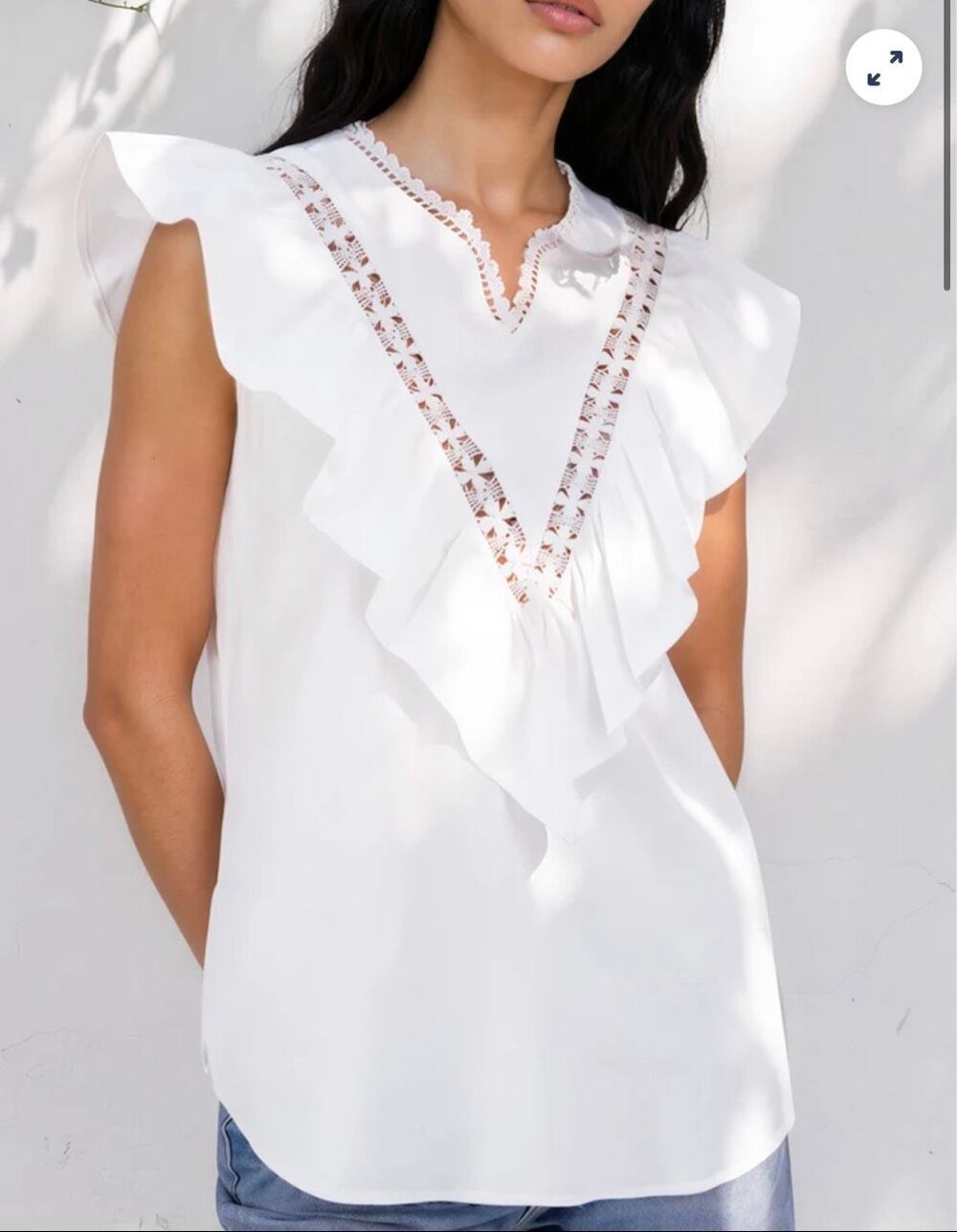 MI GOLONDRINA Valentina White Blouse Top Size Small Ruffle White Embroidered - Picture 4 of 15